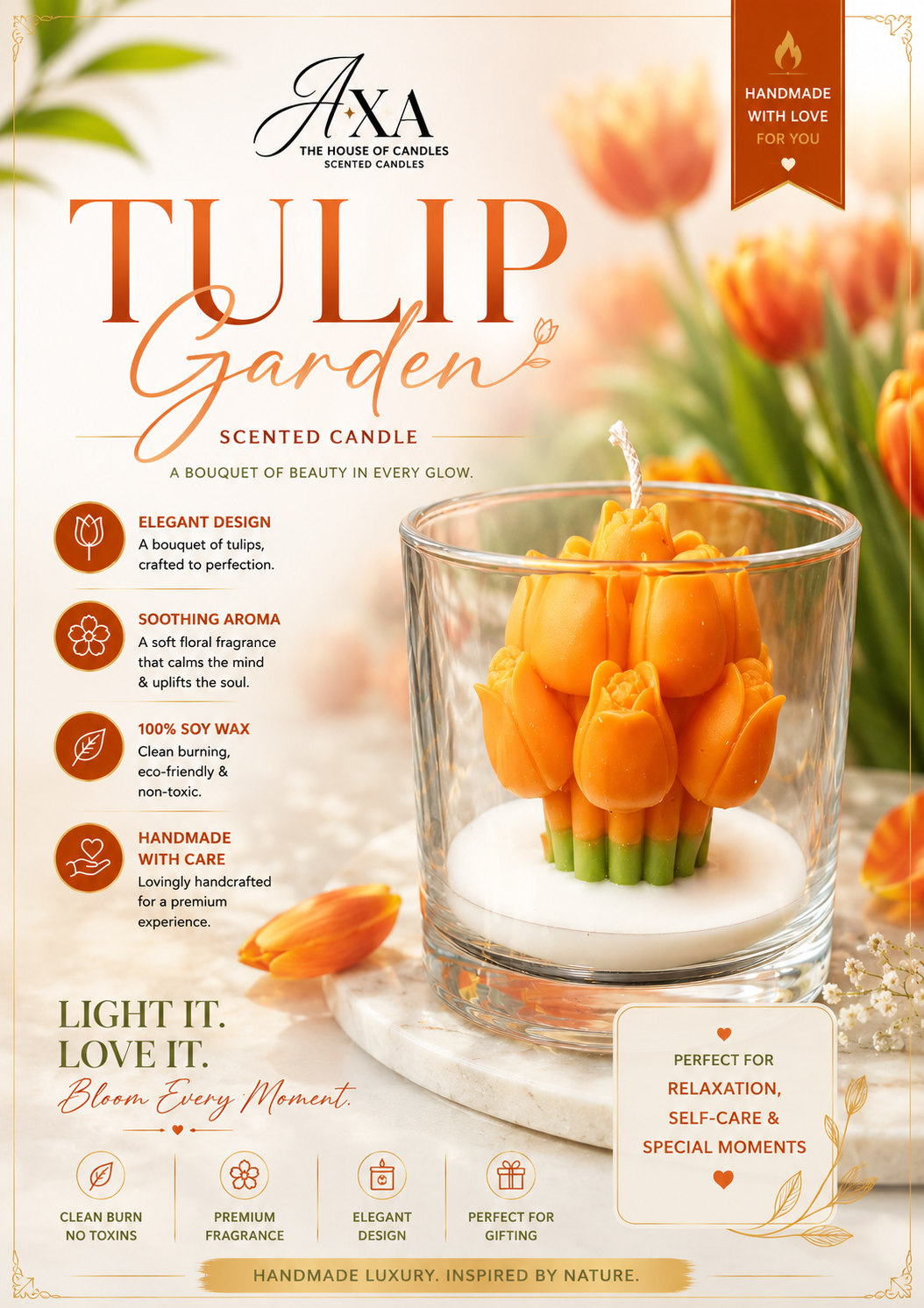 Tulip Garden (Orange) Glass Candle