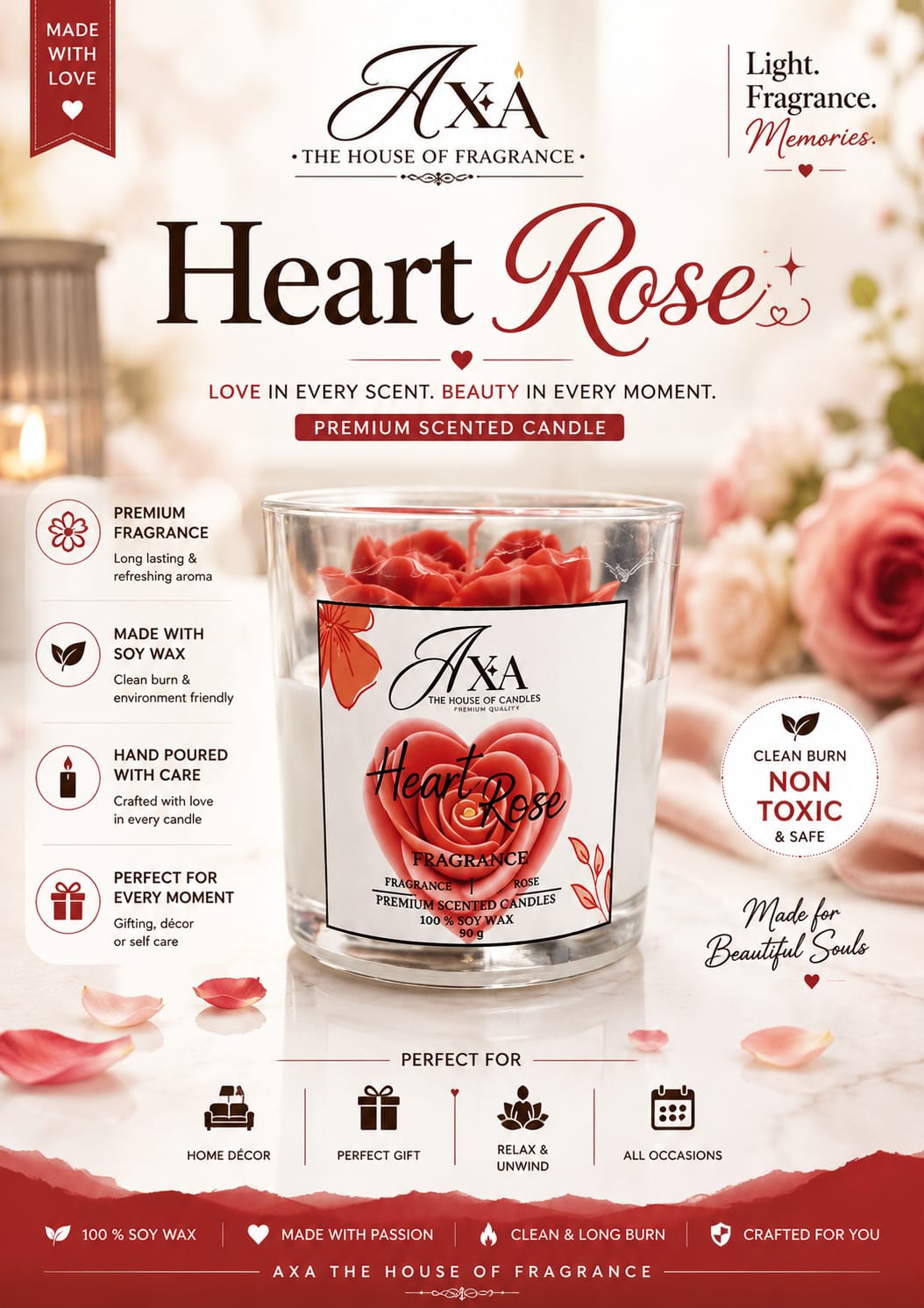 HEART ROSE {GLASS CANDLE}