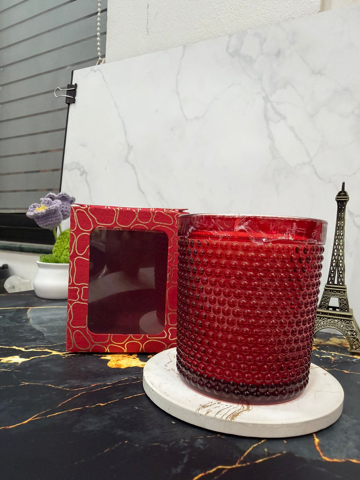 GLASS CANDLE RED