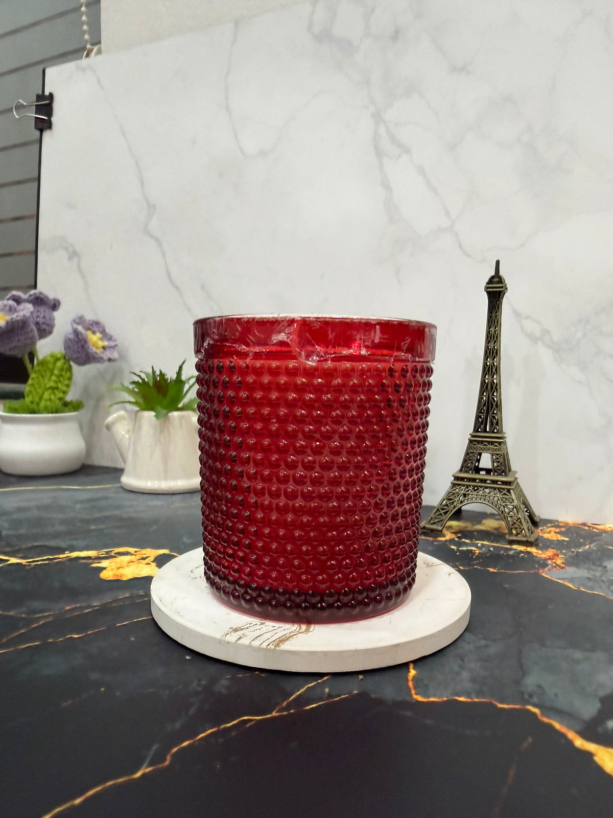 GLASS CANDLE RED