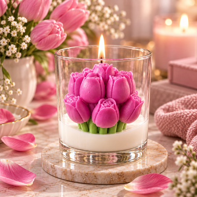 Tulip Garden pink (Glass Candle)