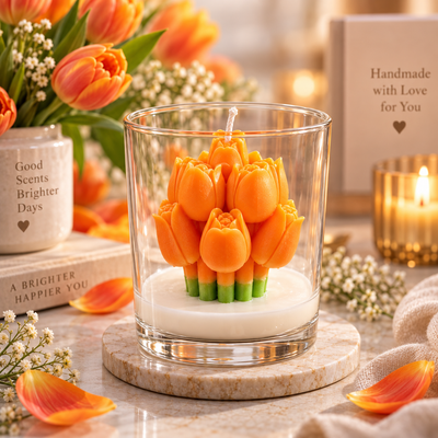 Tulip Garden (Orange) Glass Candle