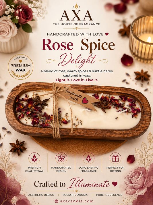 WOODEN TRAY CANDLE {ROSE SPICE} 10×4 inch