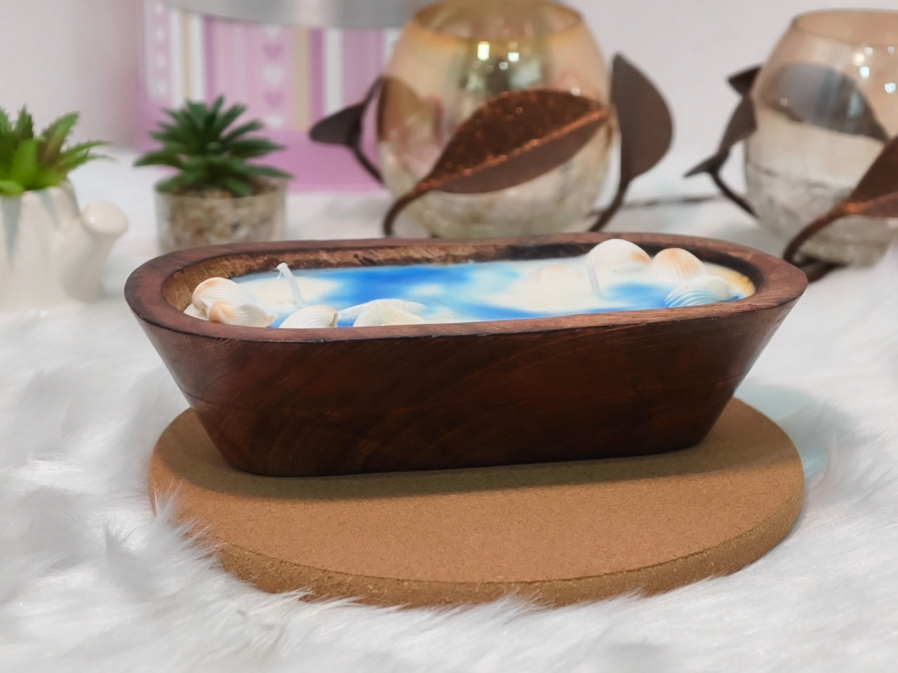 Wooden Candle Aqua