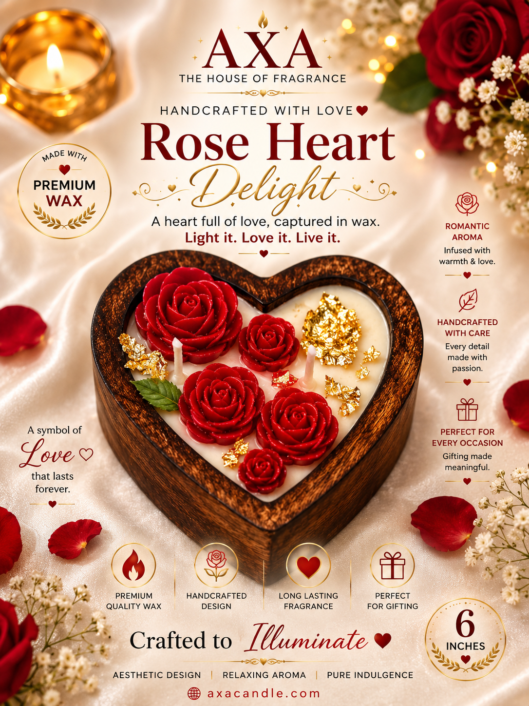 WOODEN HEART {ROSE} 5 inch