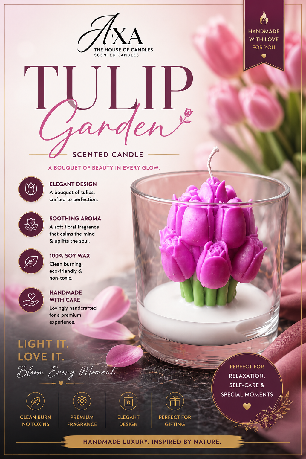 Tulip Garden pink (Glass Candle)