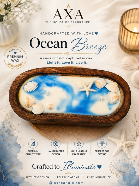 WOODEN TRAY CANDLE {AQUA} 8×4 inch