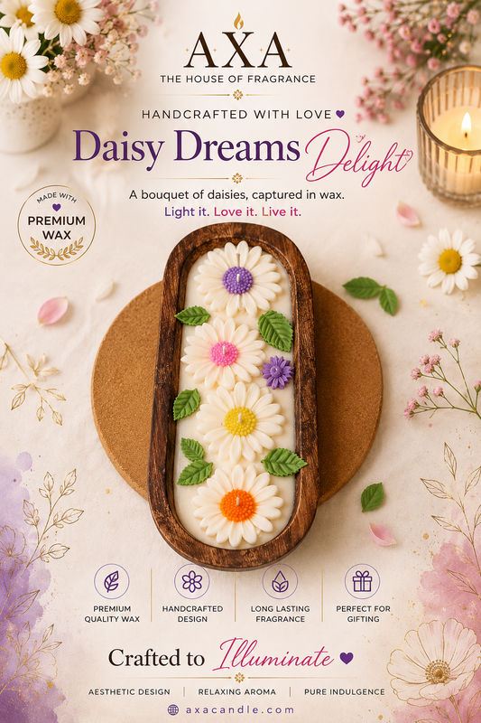 WOODEN TRAY CANDLE {DAISY DREAM} 10×4 inch